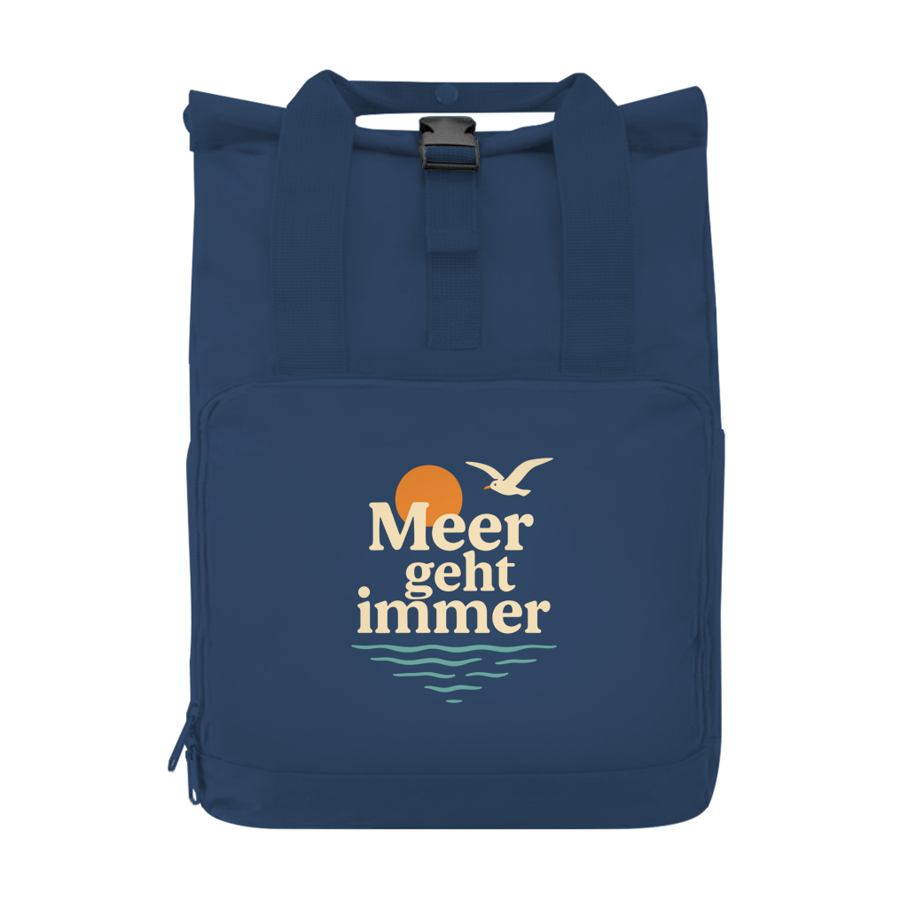 Recycelter Rucksack mit Seitentasche MEER GEHT IMMER