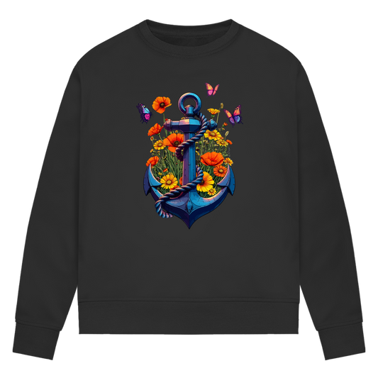 Damen Premium Bio Sweater FLOWER POWER ANCHOR