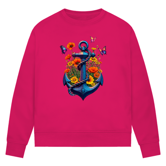 Damen Premium Bio Sweater FLOWER POWER ANCHOR