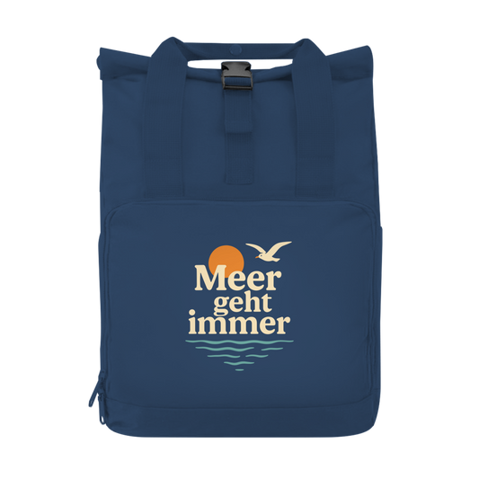 Recycelter Rucksack mit Seitentasche MEER GEHT IMMER